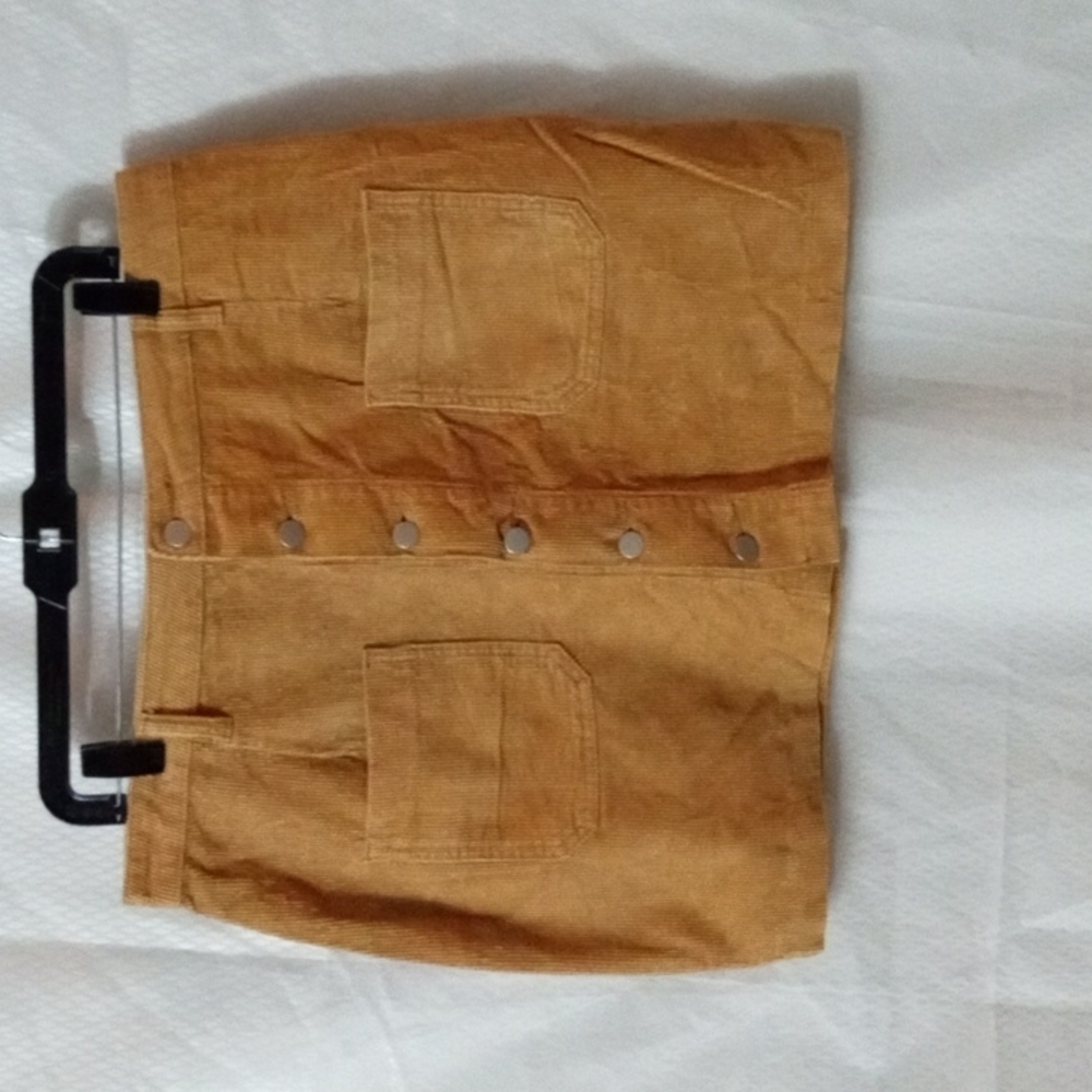 Women's BooHoo Corduroy Mini Skirt 12 Mustard Tan, Preowned